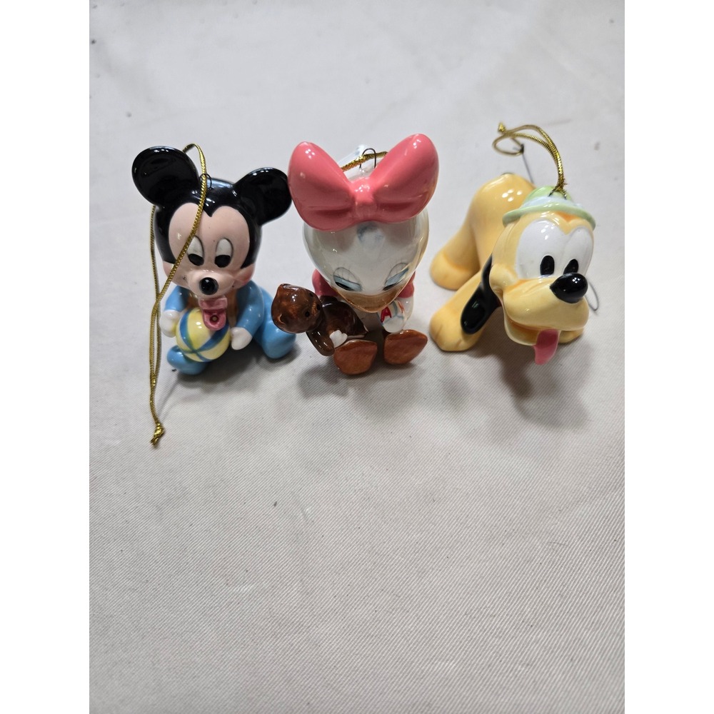 Vintage 1984 Disney Baby Mickey Daisy Pluto Ceramic Christmas Ornaments Set of 3